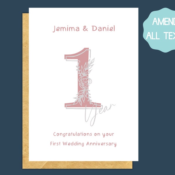 Personalised 1st wedding anniversary card, anniversary card for daughter and son in law, anniversary card for special couple, best seller