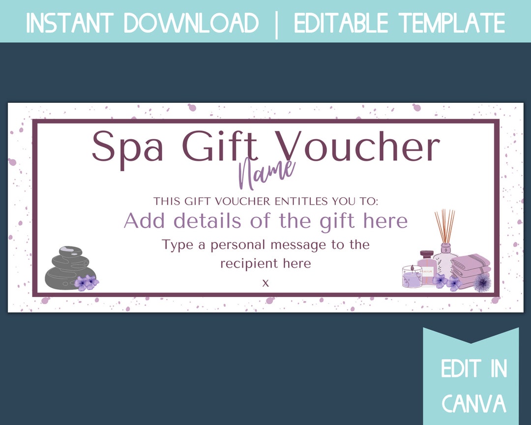 Spa Day Gift Card for Friend, Gift Certificate Template Printable, Spa