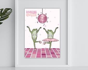 dancing queen wall art, cowboy frog print, frog art, fashion frog, dancing frog print, frog in hat art, frog poster, ballet frog, frog print