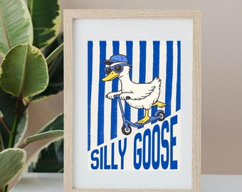 Silly Goose Print, Animal Nursery Wall Art (Digital Download Available)