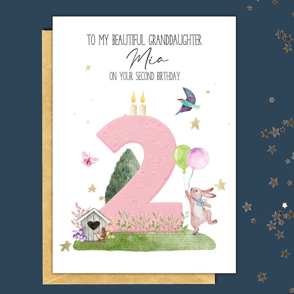 carte personnalisée 2e anniversaire fille, petite-fille carte 2e anniversaire, joyeux 2e anniversaire petite-fille, deuxième carte d’anniversaire, best-seller