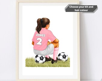 personalised womens football print, soccer gifts for girls, football player gifts for women, girls football print, Birthday gift teen girl