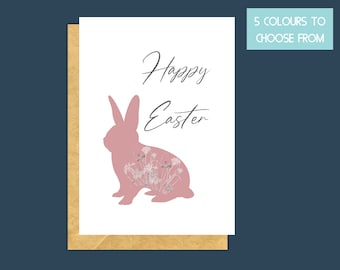 Easter wishes card, Happy Easter card, hoppy easter card, Easter rabbit card, easter bunny card, floral rabbit card, pink Easter card, best