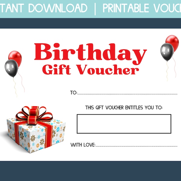 printable gift card, blank gift certificate, birthday gift certificate printable, gift coupon template printable, gift voucher certificate