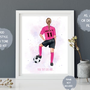 personalised womens football print, soccer gifts for girls, football player gifts for women, girl soccer print, Birthday gift for teen girl
