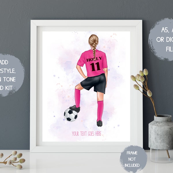 impresión personalizada de fútbol femenino, regalos de fútbol para niñas, regalos de jugador de fútbol para mujeres, impresión de fútbol de niña, regalo de cumpleaños para niña adolescente