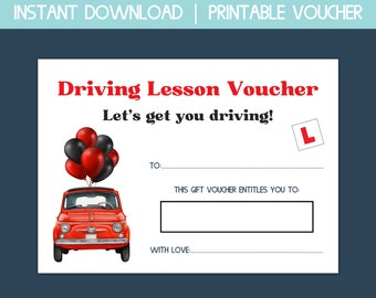 Bon imprimable pour leçon de conduite, cadeau du 16e anniversaire pour fille, cadeau du 17e anniversaire pour les gars, cadeau d&#39;anniversaire pour les adolescents, meilleur