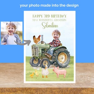 carte d'anniversaire de tracteur, carte d'anniversaire de 3e garçon, carte d'anniversaire de ferme pour petit-fils, carte d'anniversaire de téléchargement de photo, carte d'anniversaire a4, 2e anniversaire