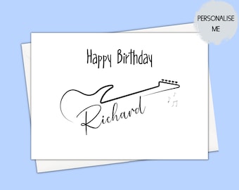 personalised guitar birthday card for son, electric guitar birthday card for him, musician birthday card for her, birthday card for grandson