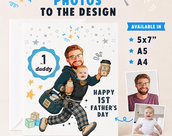 First Father's Day Card – Personalised Dad Baby Greeting – Blue or Pink Design