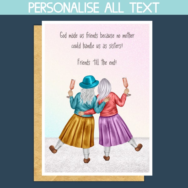 personalised old lady birthday card, let's be friends cards, old friend birthday card, god made us best friends, friendship birthday card
