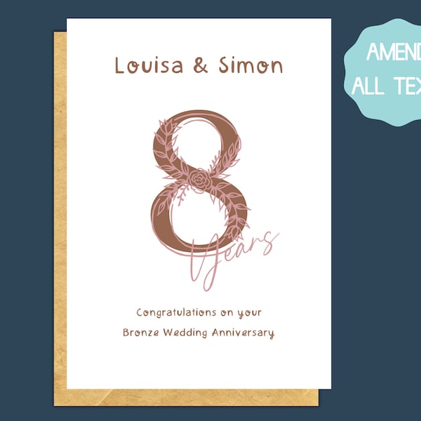8th wedding anniversary card for couple, bronze anniversary card for daughter and son in law, anniversary card for special couple, best
