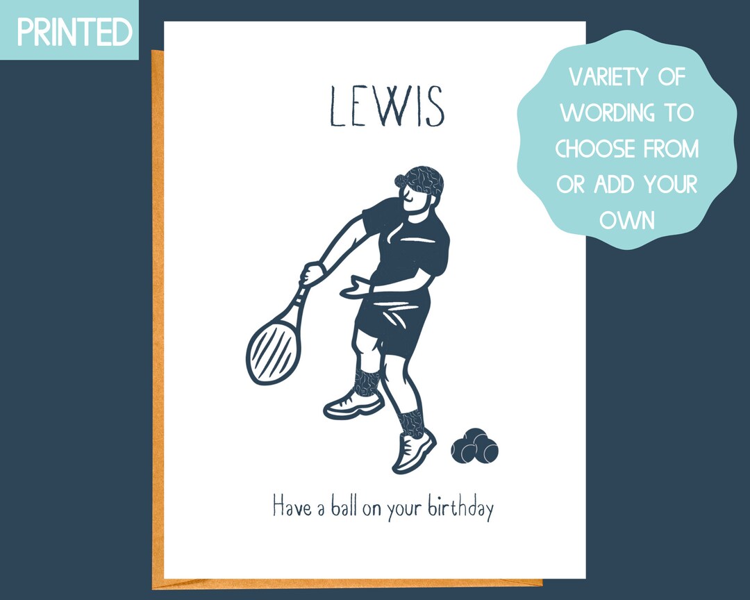 Tennis Birthday Card for Him, Personalised Tennis Card, Tennis Partner ...