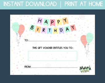 printable birthday gift certificate, instant download gift card, happy birthday gift card, printable voucher, digital gift certificate, best