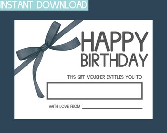 printable gift card, blank gift certificate, birthday gift certificate printable, gift coupon template printable, gift voucher certificate