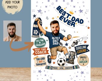 Personalised Football Dad Card, Custom Team Colours, Add Photo (5x7", A5, A4)