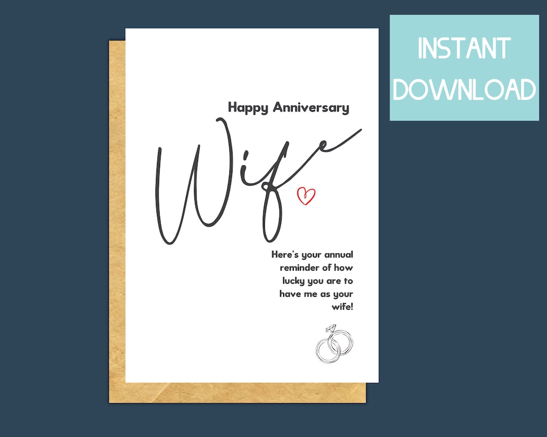 Printable Anniversary Card for Wife, Instant Download Anniversary Card