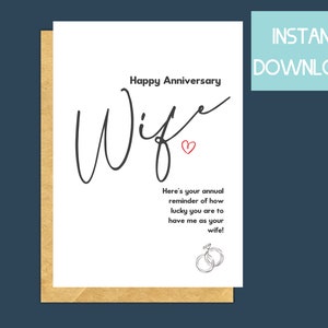 printable anniversary card for wife, instant download anniversary card, funny anniversary card download, wedding anniversary card, best