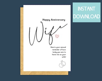 printable anniversary card for wife, instant download anniversary card, funny anniversary card download, wedding anniversary card, best