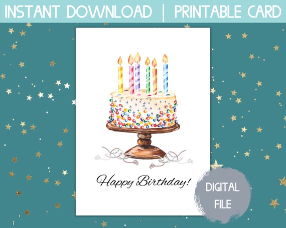 printable cards birthday, instant download birthday card, printable happy birthday card, birthday cake card, foldable cards, best seller