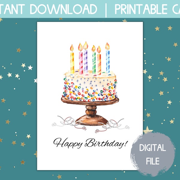 printable cards birthday, instant download birthday card, printable happy birthday card, birthday cake card, foldable cards, best seller