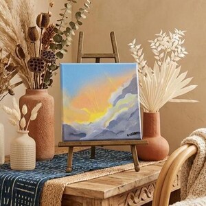 Mini Cloud Painting 6x6 Original Acrylic Sunset Landscape Canvas Shelf Decor