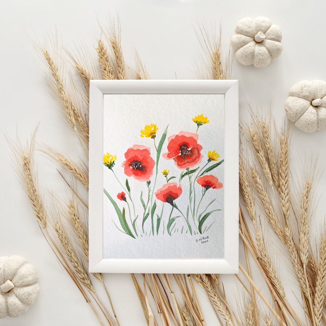 Red Poppies Watercolor Art Print – Available in 5x7 or 8x10 - Floral ...