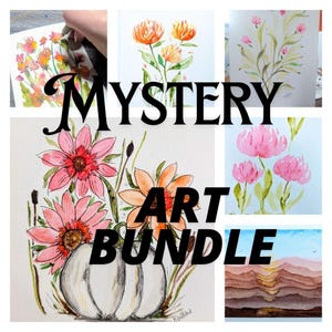 Original Watercolor Mystery Art Bundle: Surprise Stickers, Prints, Postcards