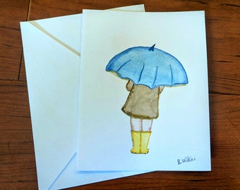 Umbrella Watercolor Greeting Card, 4.25" x 5.5, Original, Blank Inside