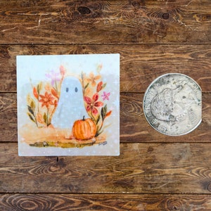 Mini Ghost Sticker Pack: Watercolor Fall Flowers, Pumpkin (1-Inch Holographic)