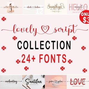 24+ Lovely Script Collection Font Bundle, Fonts bundle collection with tails that can be use on Cricut, Handwritten font, Calligraphy font