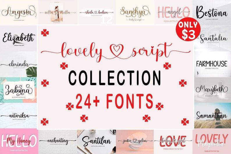 beautiful script fonts mini bundle - youworkforthem... Lovely Script Font Bundle, Calligraphy Fonts With Tails (24+) - Etsy