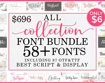 58 teckensnitts megapaket - Cricut, Procreate och Crafting-teckensnitt