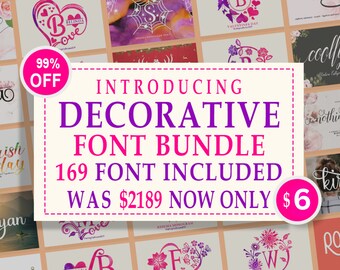 Paquete de fuentes decorativas y monogramas: fuentes de caligrafía, fuente Cricut, fuente Procreate, fuente Script, marca, descarga digital, fuente Canva, Svg