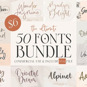 The Ultimate 50 Fonts - Font Bundle, Cricut, Canva Font, Script Font, Fonts, Digital Fonts, Procreate Fonts, Crafting, SVG Font, Commercial