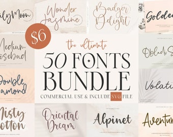 Las 50 fuentes definitivas: paquete de fuentes, Cricut, fuente Canva, fuente Script, fuentes, fuentes digitales, fuentes Procreate, elaboración, fuente SVG, comercial