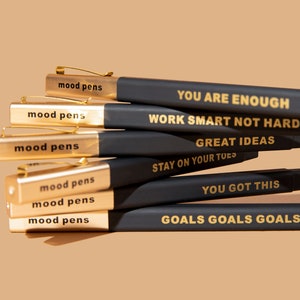 Mood Pens™ Premium balpennen, navulbaar, medium punt, 1,0 mm, zwarte of blauwe inkt, gedachten voor geestelijke gezondheid (12-pack)