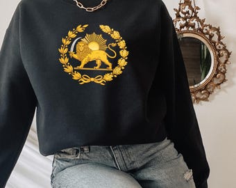 Lion and Sun Persian Flag Sweatshirt, Javid Shah shirts, Persian flag symbol, Javid Shah, Free iran Hoodie, Free Iran, Zan Zendegi Azadi