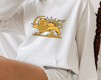 Lion and Sun hoodie, Persian flag symbol, Shiro Khorshid, Pahlavi shirt, Free Iran , Zan Zendegi Azadi, stand with iranian women