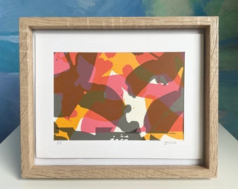 Contemporary Small Serigraphy "Sunny afternoon", 24x18cm, Handmade Screenprint Wall Art in Bright Colours, Original Art, Abstract