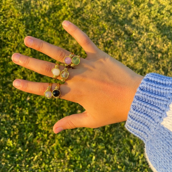 Wire wrapped gemstone rings