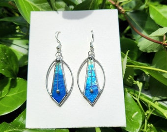 Blue Earrings Stained Glass Earrings Jewelry for Mom Summer Earrings Art Deco Mother's Day Gift for wedding Geometric