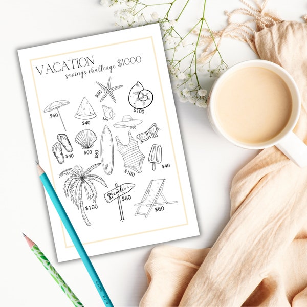 Vacation savings challenge, vacation budget printable