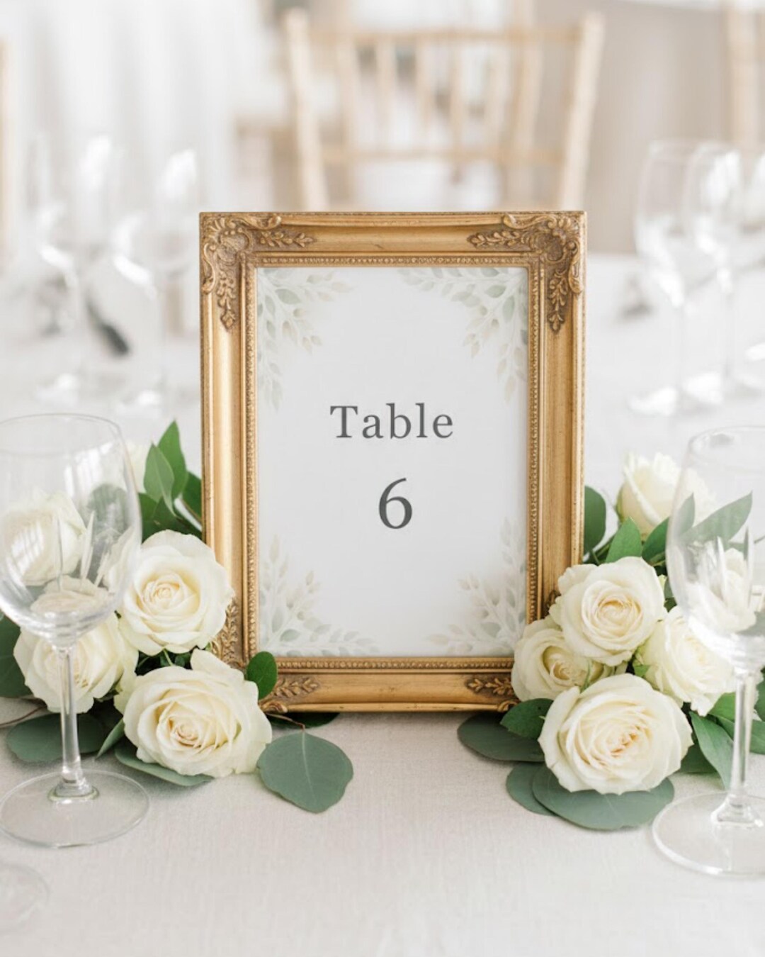 Eucalyptus Watercolor Wedding Table Numbers, Gold Greenery Reception ...