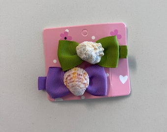 Purple/green - baby/kids clips with St.Augustine shells
