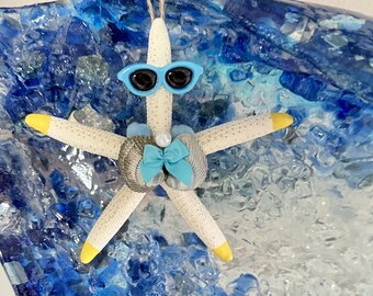 2 Christmas starfish handmade ornaments with handpicked shells