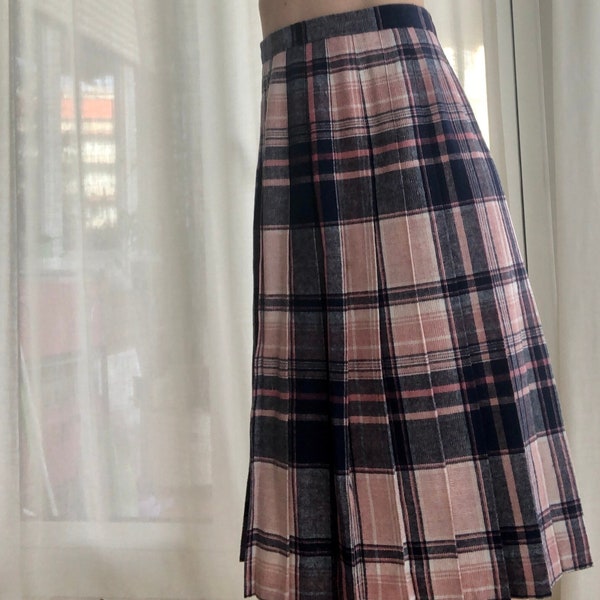 jupe midi plissée à carreaux tartan vintage pour femme. Jupe en laine style Pendleton rose marine. Jupe en laine. ère des années 90. Jupe plissée rose.