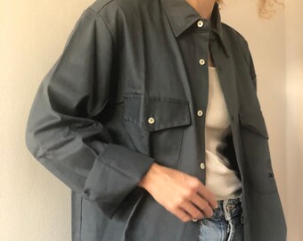 Petrol vintage worker jacket from the 80s. Grey Cargo jacket