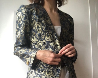 Vintage 80er Jahre goldene Blazer Jacke Metallic Paisley Jacke Damen. Hergestellt in Spanien