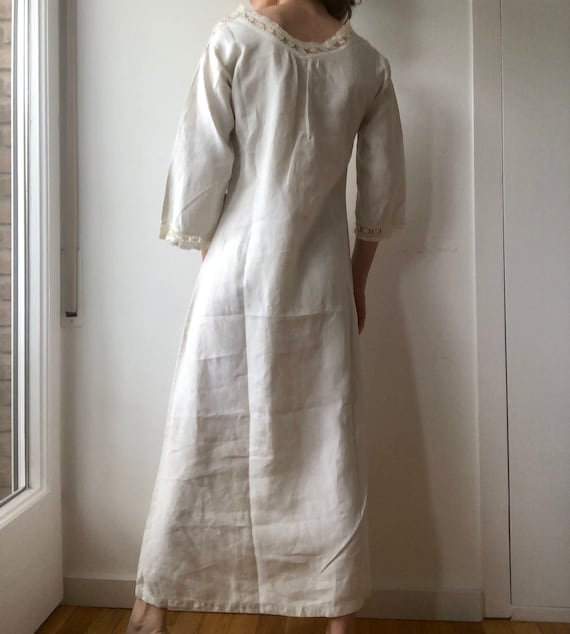 Vintage Antique French Linen Maxi Dress, button u… - image 8
